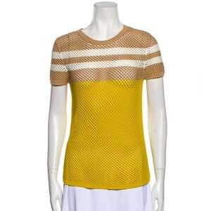 Akris Punto Striped Scoop Neck Knit Sweater in Chunky Cotton Mesh
